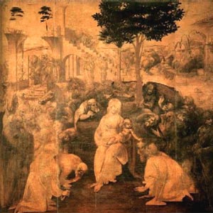 Картина "Поклонение волхвов", заказанная в 1481 гоу монахами монастыря Сан Донато в Скопето, не была завершена